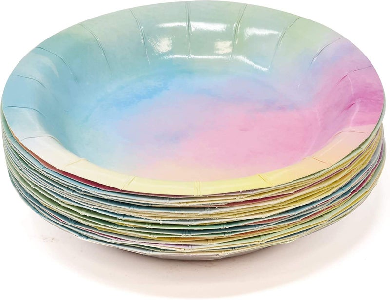 Gift Boutique 122 Pcs Pastel Rainbow Party Supplies Set Paper Plates Cups Napkins Watercolor Design for Baby Shower Birthday Girls Party Serves 24 - Image 3
